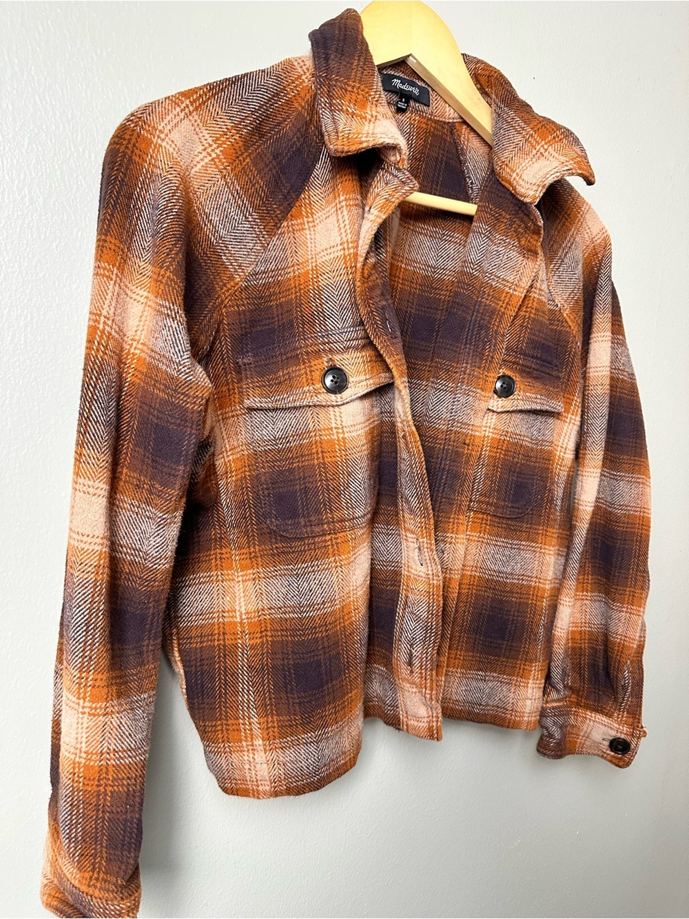 Madewell Orange & Brown Plaid Cropped Shacket
